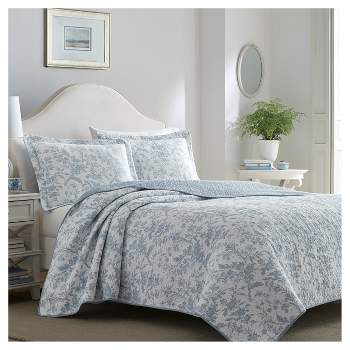 Laura Ashley 3pc King Bramble Floral 100% Cotton Quilt Bedding Set Green :  Target