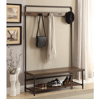 CAVINAS Hall Tree with 5 Hooks Simple Coat Rack with Shoe Rack and Bench for Entryway