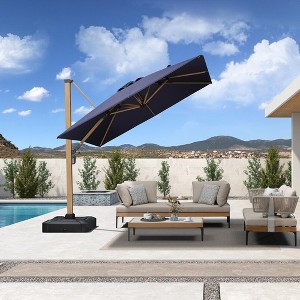PURPLE LEAF Patio Cantilever Umbrella Teak Finished Aluminum Frame Large Offset Outdoor Sun Umbrellas with Base for Pool Garden Deck - 1 of 4