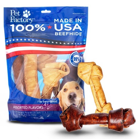 Pet Factory Made In Usa Beefhide Large Assorted (3 Bones, 3 Rolls),  Assorted Flavors (beef & Chicken) - 8-9, 6 Count : Target