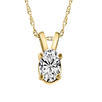 Pompeii3 3/8Ct Oval Natural Diamond Solitaire Pendant 14k White or Yellow Gold Necklace