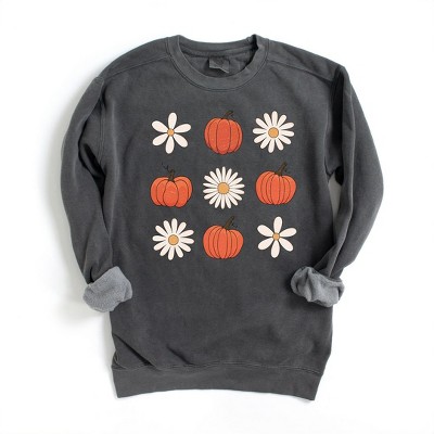 Simply Sage Market Women's Garment Dyed Pumpkin Daisy Checkered Graphic Sweatshirt
