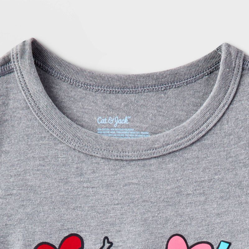 Toddler Kids' Adaptive Short Sleeve Valentine's Day 'Skating Hearts' Graphic T-Shirt - Cat & Jack™ Gray, 4 of 5