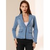 INSPIRE CHIC Women's Notched Lapel Button Up Long Sleeve Washed Denim Blazer - 2 of 4