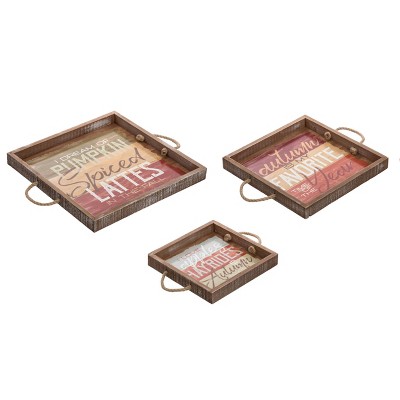 Transpac Wood 16.5 in. Multicolor Harvest Seasonal Serving Trays Set of 3