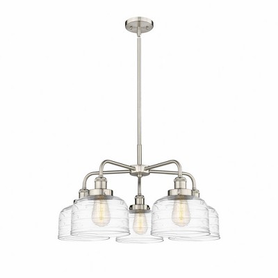 Bell - 5 Light Stem Hung Chandelier In Art Deco Style-14.75 Inches Tall and 26 Inches Wide