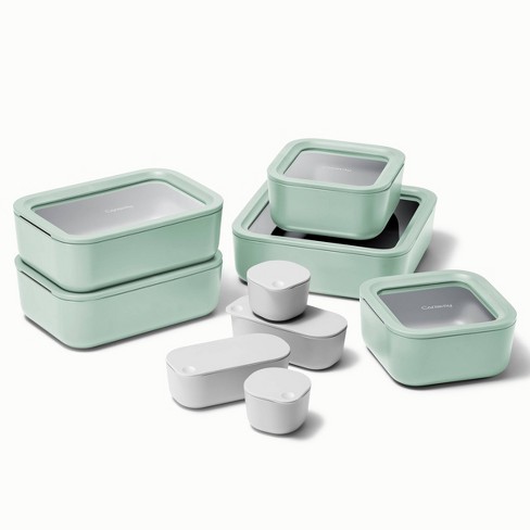 Caraway Home Small Ceramic Coated Glass Food Storage Container Sage : Target