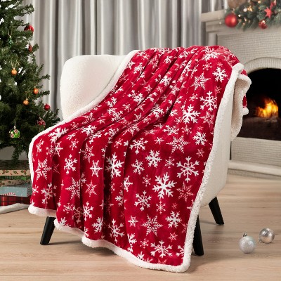 Red Snowflake Reversible Fleece Sherpa Christmas Blanket