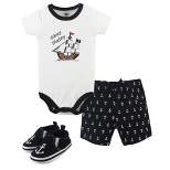 Hudson Baby Infant Boy Cotton Bodysuit, Shorts and Shoe 3pc Set, Pirate
