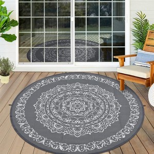 Outdoor Rugs Modern Plastic Straw Rugs, Waterproof Patio Floral Camping Carpet, Lightweight Reversible Floor Mats for Patio RV Porch Deck Balcony - 1 of 4