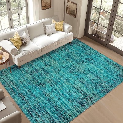 Homhougo 9x12,Runner Rug Soft Vintage Distressed Washable Rug Runners for Hallways Non-Slip Kitchen Runner Low Pile Retro Abstract Teal Multi