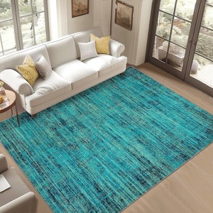 Homhougo 9x12,Runner Rug Soft Vintage Distressed Washable Rug Runners for Hallways Non-Slip Kitchen Runner Low Pile Retro Abstract Teal Multi - 1 of 4