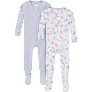 Gerber Baby Girls' Snug Fit Footed Pajamas, 2-Pack, Butterflies - 1 of 4