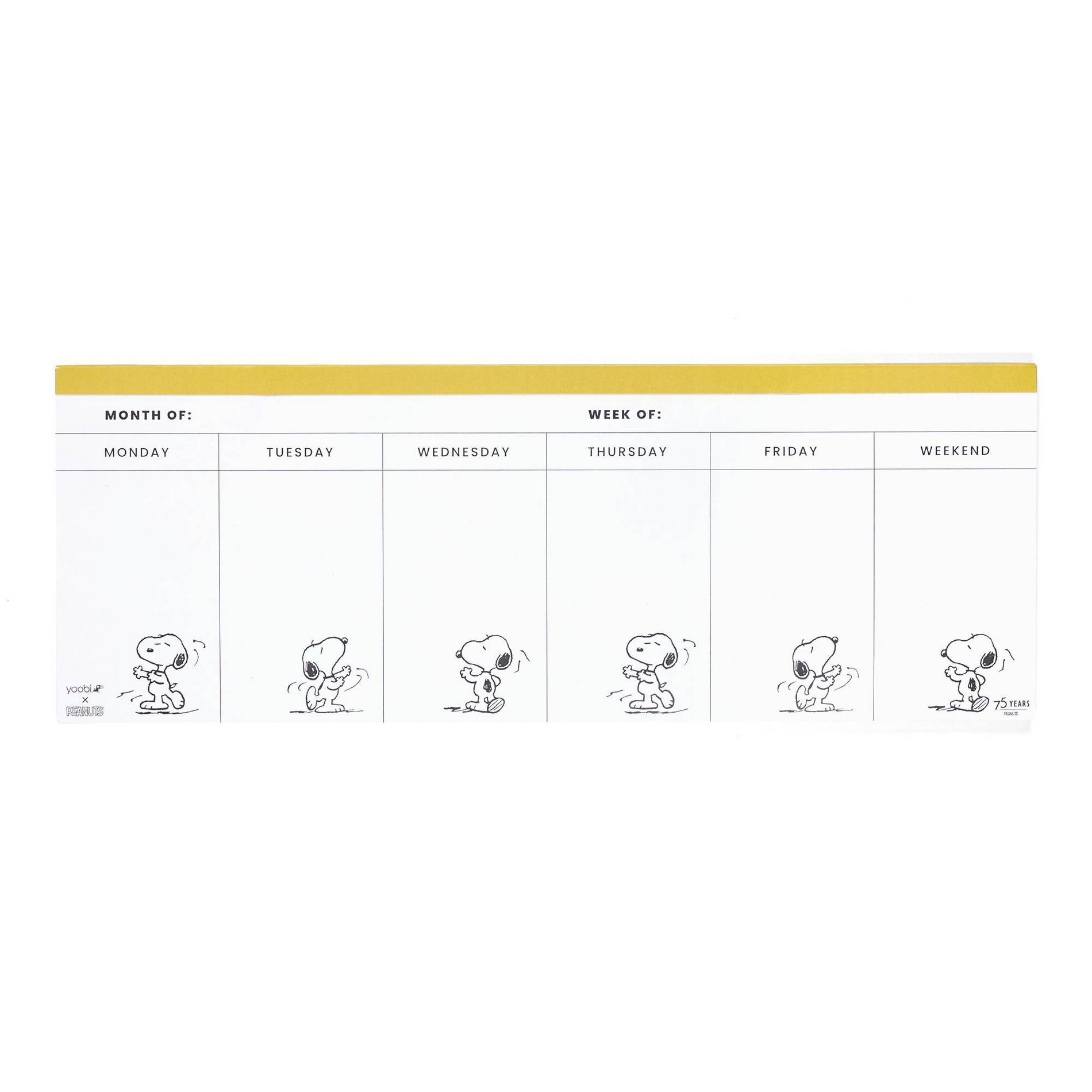 Yoobi 13.2"x4.8" Peanuts Notepad Yellow Snoopy Dance, School Supplies