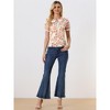 INSPIRE CHIC Women's Peter Pan Collar Smocked Puff Short Sleeve Ruffle Floral Blouse - 4 of 4