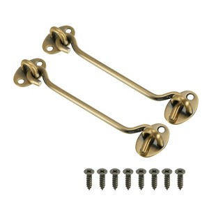 Unique Bargains Carbon Steel Carbon Steel Hook Eye Latch 2 Pcs with 8 Screws - 1 of 4