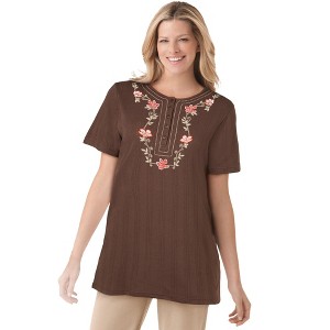 Woman Within Plus Size 7-Day Embroidered Pointelle Tunic - 1 of 4