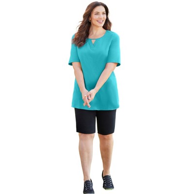 Catherines Women's Plus Size Suprema Pleat-Neck Tee