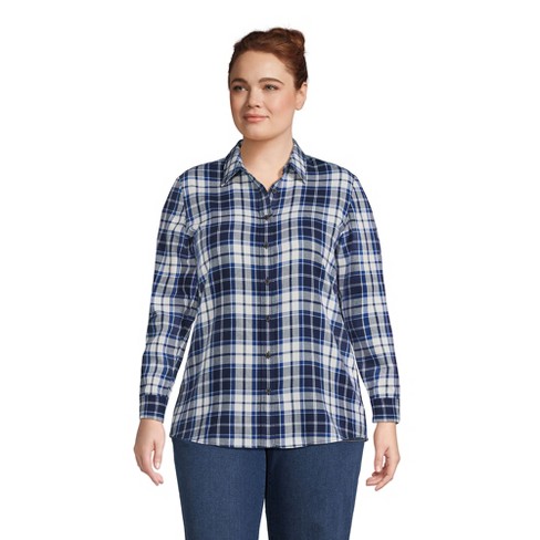 Lands' End Women's Plus Size Flannel Boyfriend Fit Long Sleeve Shirt - 3x -  Deep Sea Navy/ivory Plaid : Target