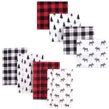 Hudson Baby Infant Boy Cotton Flannel Burp Cloths and Receiving Blankets, 8-Piece, Red Moose, One Size
