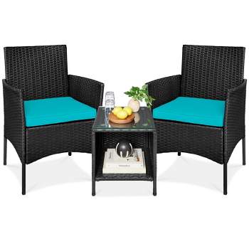Best Choice Products 3-Piece Outdoor Wicker Conversation Patio Bistro Set, w/ 2 Chairs, Table