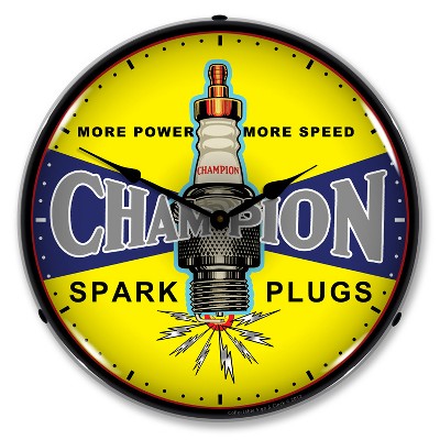 Collectable Sign & Clock | Champion Plugs Vintage LED Wall Clock Retro/Vintage, Lighted
