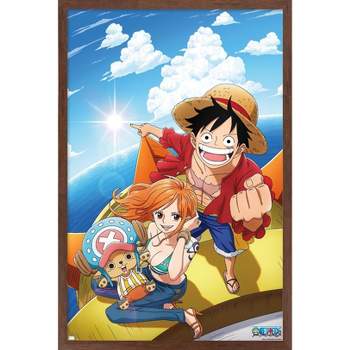 Trends International One Piece: Fishman Island - Luffy, Nami, Tony Tony Chopper Framed Wall Poster Prints Black Framed Version 14.725 x 22.375