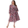 Agnes Orinda Women's Plus Size Boho Floral Notched Neck Long Sleeve Chiffon A Line Midi Dresses with Pockets - 3 of 4