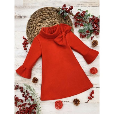 Girls Fancy Fabulous Bow Cherry A-line Dress - Mia Belle Girls, Red, 4t 