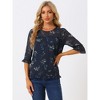 INSPIRE CHIC Women's Round Neck Ruffle 3/4 Sleeve Floral Print Chiffon Blouse - 3 of 4