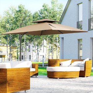 TiramisuBest 10ft Coffee Offset Double Top Hanging Cantilever Patio Umbrella: 360¡ã Rotation, Easy Tilt, 8 Ribs with Crank, Cross Base,Cover & Strap - 1 of 4