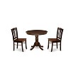 East West Furniture - 3-Piece Dining Room Set- 2 Dining Chair and Modern Round Dining Table - Wooden Seat and Slatted Chair Back (Black Finish) - 2 of 4