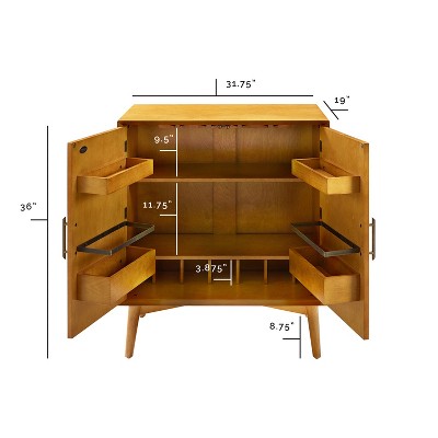 Landon Mid-Century Acorn Brown Bar Cabinet with Antique Brass Handles