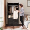 Wardrobe Armoire Closet with 2 Shutter Doors, Wardrobe with Hanging Rods and 2 Drawers, Modern Bedroom Armoire with Gold Handles - 2 of 4