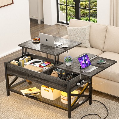 Aheaplus Lift Top Coffee Table with USB Port and LED light, Adjustable Living Room Table