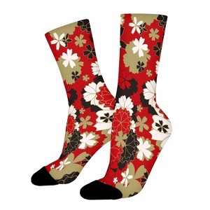 Japanese Flower Women Printed Crew Socks Funny Funky Socks Soft Polyester Novelty Gifts for Artists Men - 1 of 1