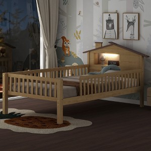 Twin Size Wood Platform Bed with House-shaped Headboard, LED and Built-in Storage - 1 of 4