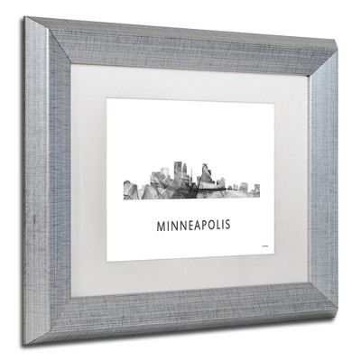 Trademark Fine Art -Marlene Watson 'Minneapolis MN Skyline WB-BW' Matted Framed Art