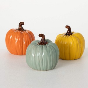 5.5"H Sullivans Colored Stoneware Pumpkin Set of 3  Multicolor - 1 of 3