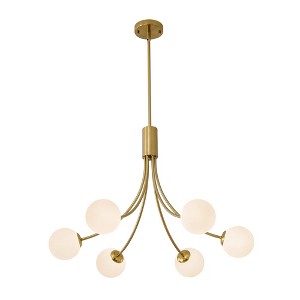 PAKOKULA Vintage 6-Light Gold Sputnik Linear Chandelier with White Opal Glass Shades - 1 of 4