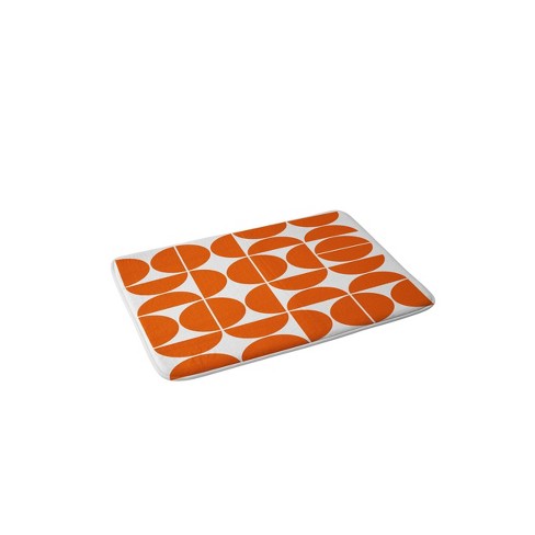 Retro Minimalist Sun in Orange and Off White Cream Bath Mat by