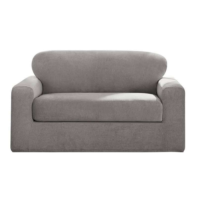 Sure Fit 2pc 73&#34; Wide Cedar Stretch Textured Loveseat Slipcover Gray, 4 of 8
