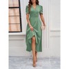BLUEMING Womens Casual Maxi Dresses Puff Sleeve V Neck Flowy Vacation High Waist Boho Pleated Dresses - 4 of 4