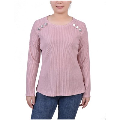 NY Collection Womens Button Detail Pullover Blouse