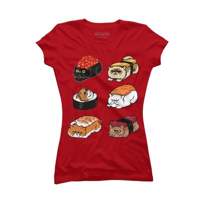 Junior's Design By Humans Sushi Persian Cat By huebucket T-Shirt