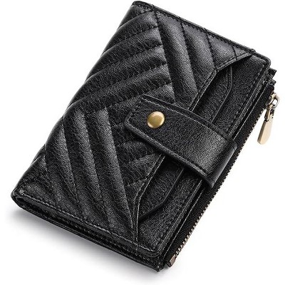 BEAFUP Small Wallet for Women,with 9 Credit Card Slots and 3 Clear Windows & 1 Zipper Pocket Leather Bifold Compact RFID Blocking Wallet