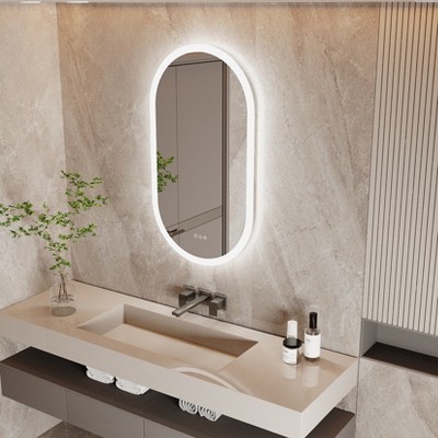 ARTLOGE Large LED Oval Mirror for Bathroom Wall-Mounted Vanity Mirror for Dressing Room
