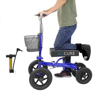 AllCure Quad Wheel All Terrain Foldable Medical Knee Walker Scooter Blue - 1 of 4
