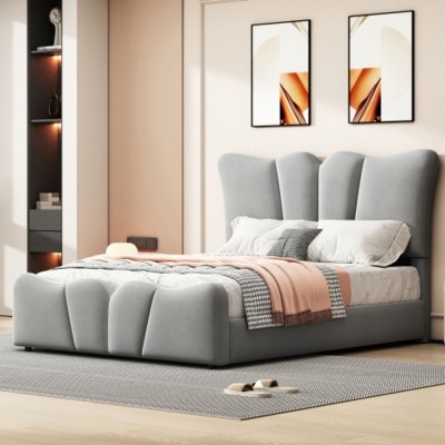 Twin Size Upholstered Platform Bed Velvet Upholstered Bed