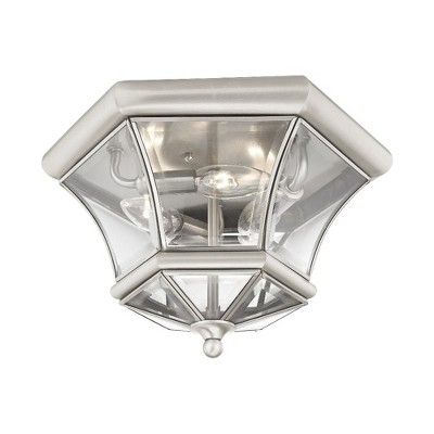 Brushed Nickel 3-Light Indoor/Outdoor Flush Mount with Clear Glass